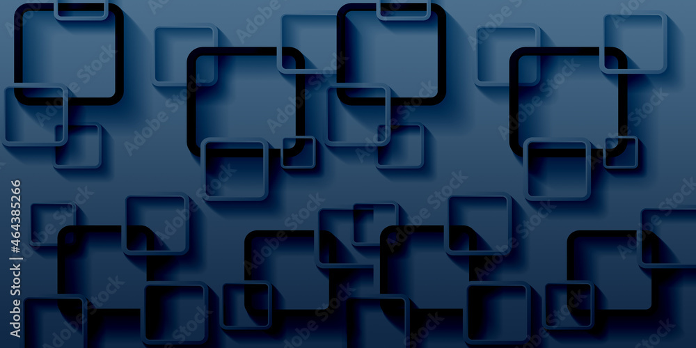 Poster 3d rendering squares on blue abstract background