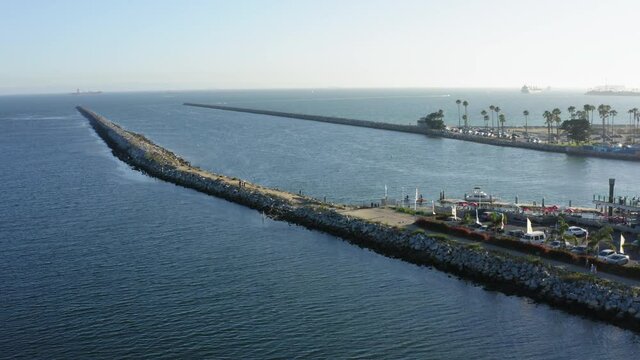 Beautiful aerial shot of piers at Seal Beach in California in summer sun