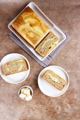 Banana bread with cream cheese.