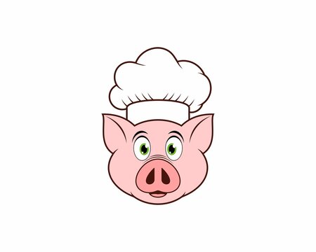 Pig head using chef hat illustration logo