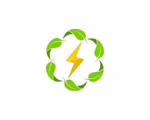 Circular leaf with electricity symbol in the middle