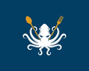 Octopus holding fork and spoon illustration