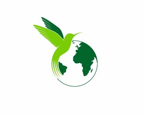 Flying humming bird on the green world illustration