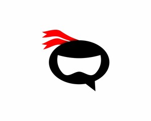 Ninja head with bubble chat shape logo