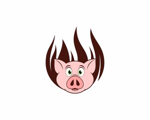 Pig head with fire flame behind