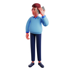 3D Workman Cartoon Illustration speaking on a cell phone