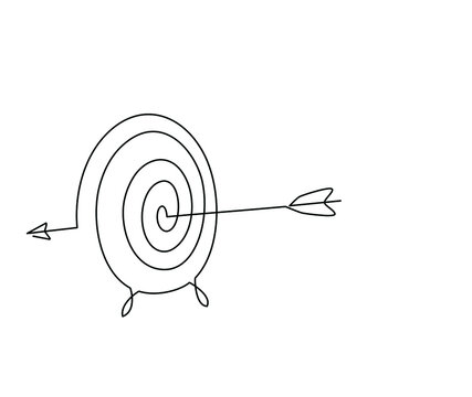 Continuous one line drawing of arrow on target circle.