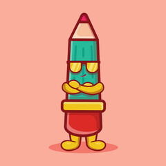 super cool pencil mascot isolated cartoon in flat style