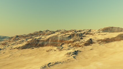 Exoplanet fantastic landscape. Beautiful views of the mountains and sky with unexplored planets. 3D illustration