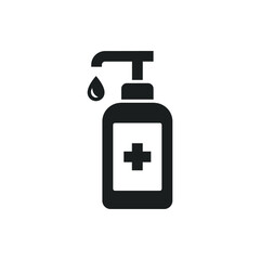 Hand sanitizer icon. Simple solid style. Gel, disinfect, antibacterial, wash, bottle pump, dispenser, container, soap, cleanser, health concept. Vector illustration isolated on white background EPS 10