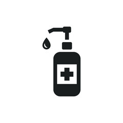 Hand sanitizer icon. Simple solid style. Gel, disinfect, antibacterial, wash, bottle pump, dispenser, container, soap, cleanser, health concept. Vector illustration isolated on white background EPS 10