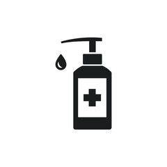 Hand sanitizer icon. Simple solid style. Gel, disinfect, antibacterial, wash, bottle pump, dispenser, container, soap, cleanser, health concept. Vector illustration isolated on white background EPS 10