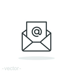Email icon. Simple outline style. Mail, newsletter, thin line, letter, symbol, pictogram, address, open message send concept. Vector illustration isolated on white background. Editable stroke EPS 10