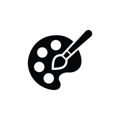 Painter palette and paint brush icon. Simple solid style. Paint artist, easel, art, watercolor, flat, black, drawing, creativity concept. Vector illustration isolated on white background. EPS 10