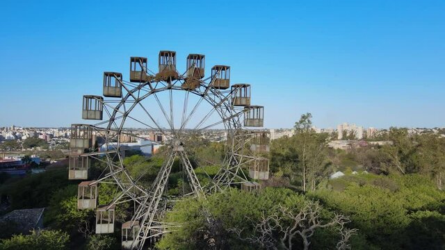 The iconic and historic Eiffel Wheel in Cordoba, Argentina - drone orbit