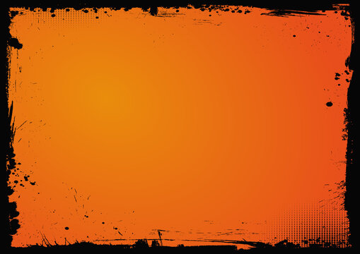 Halloween blank gradient orange background with black grunge border
