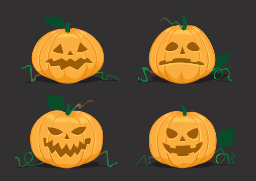  halloween pumpkin collection on dark background 