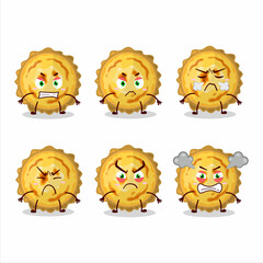 Custard tart cartoon character with various angry expressions