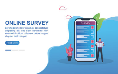 Illustration concept of online survey with the person currently selecting the candidate on the computer screen.