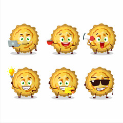 Custard tart cartoon character with various types of business emoticons