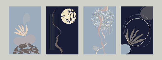  Pattern. Natural elements.flowers and leaves. Texture wall art vector set. Design with abstract shape and pattern for printing, covers. Minimalism. Vector illustration