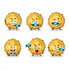 Photographer profession emoticon with custard tart cartoon character