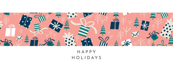 Happy Holidays and Happy New Year seamless background vector. Holiday doodle and drawing greeting Card Vector.