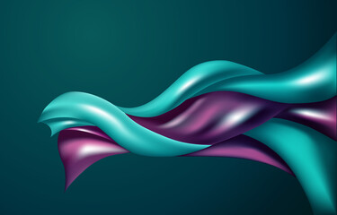 Abstract Flying Wave Green Purple Silk Satin Fabric Opening Ceremony Background