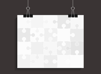 Poster template made grey pieces puzzle, jigsaw