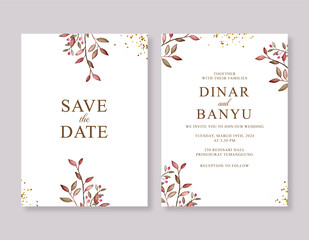 Elegant wedding invitation template with floral watercolor