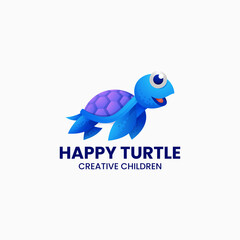 Vector Logo Illustration Happy Turtle Gradient Colorful Style.