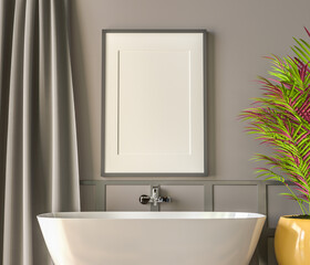 Naklejka na ściany i meble 3D Modern interior of bathroom with mockup poster frame