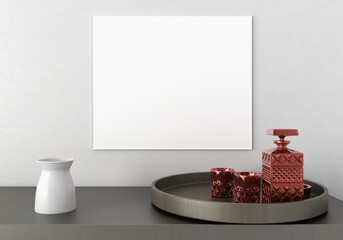 3D Modern interior of bathroom with mockup poster frame