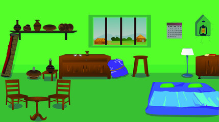 Village room inside vector artwork illustration