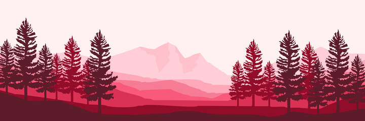 pink mountain landscape illustration vector for banner background, web background, apps background, tourism design template and adventure backdrop