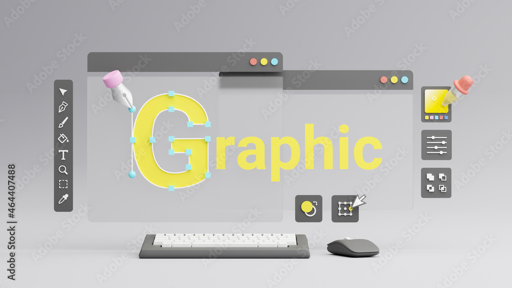 Fototapete graphic designer creative creator design logo artwork curve pen tool illustration equipment icons di