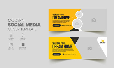 Construction renovation handyman home repair social media cover banner template