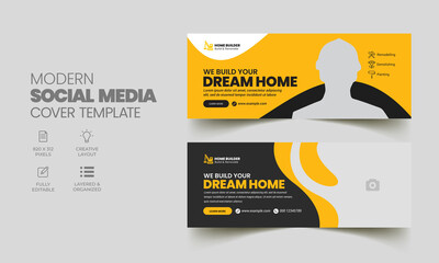 Construction renovation handyman home repair social media cover banner template