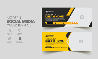 Construction renovation handyman home repair social media cover banner template