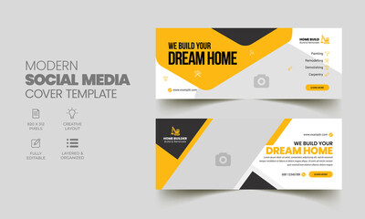 Construction renovation handyman home repair social media cover banner template