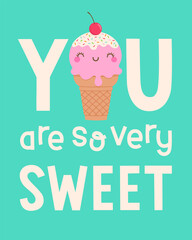 Cute ice cream cone cartoon with quotes 