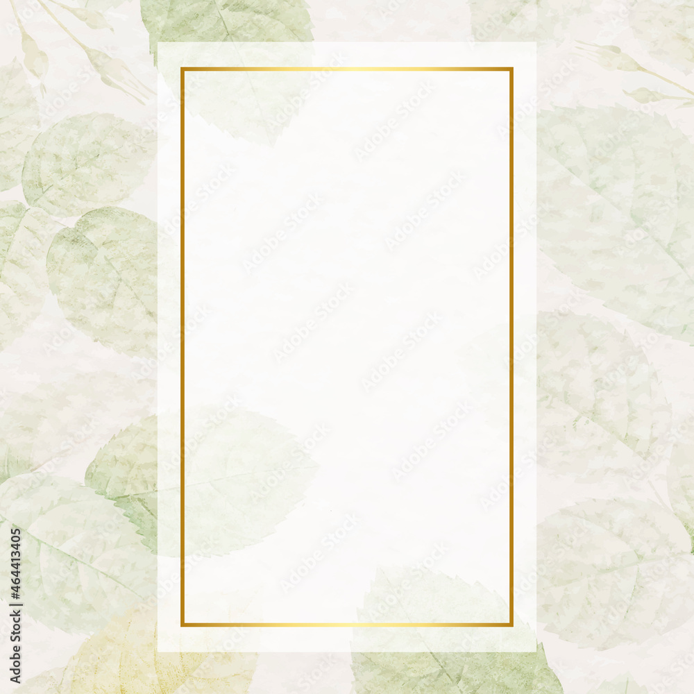 Poster rectangle gold frame with foliage pattern background vector
