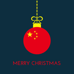 Merry Christmas and new year ball with China flag. Christmas Ornament. Vector stock illustration