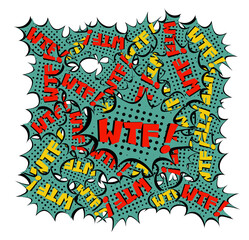 WTF! Comic lettering Vector cartoon illustration in retro pop art style on halftone background