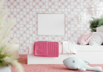 3D Mockup photo frame in Modern interior of children room