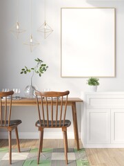 3D Mockup photo frame in Modern interior of dining room