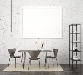 3D Mockup photo frame in Modern interior of dining room