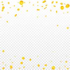 European Union Euro coins falling. Delicate scattered EUR coins. Europe money. Overwhelming jackpot, wealth or success concept. Vector illustration.