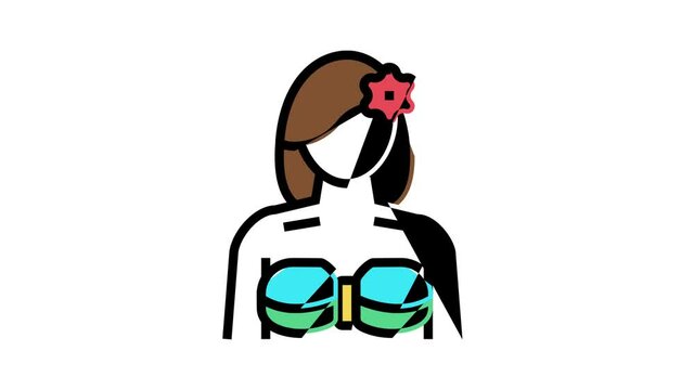 girl hawaiian animated color icon. girl hawaiian sign. isolated on white background