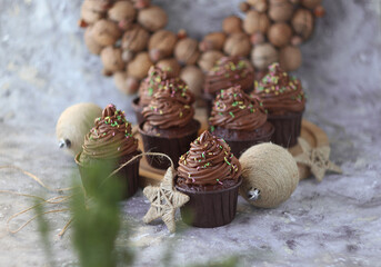 christmas decoration on wooden background